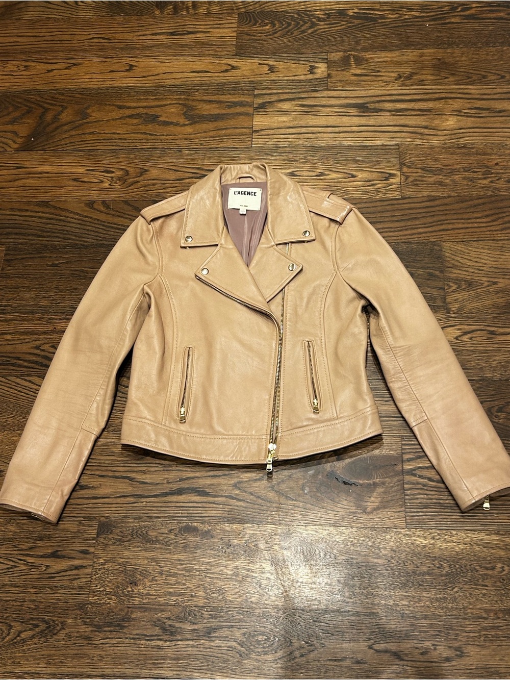 L'AGENCE Devon Tan Leather Moto Jacket